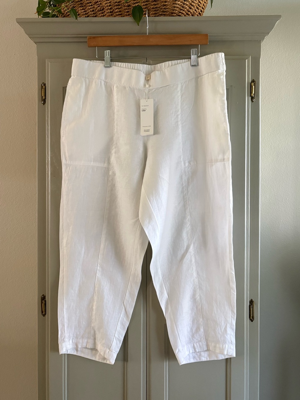 EILEEN FISHER Organic Linen Ankle Pant | White | Size Large | NWT